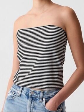 Gap Compact Jersey Tube Top in Black and White Stripe - Women’s Large